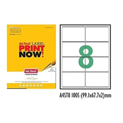 Desmat A4 Labels – 8 per Sheet | Self-Adhesive Label Paper | 100 Sheets