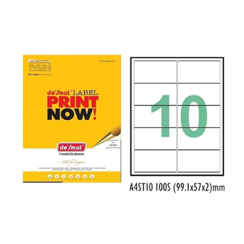 Desmat A4 Labels – 10 per Sheet | Self-Adhesive Label Paper | 100 Sheets