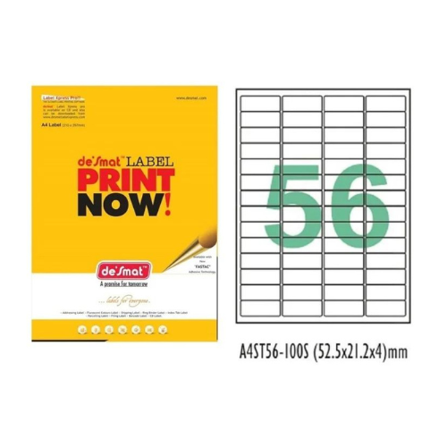 Desmat A4 Labels – 56 per Sheet | Self-Adhesive | Pack of 100 Sheets