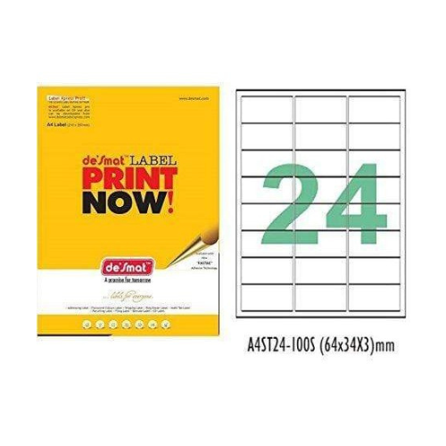Desmat A4 Labels – 24 per Sheet | Self-Adhesive Paper | 100 Sheets