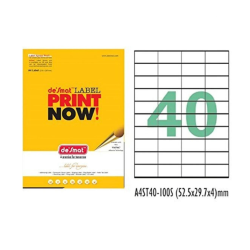 Desmat A4 Labels – 40 per Sheet | Self-Adhesive | Pack of 100 Sheets