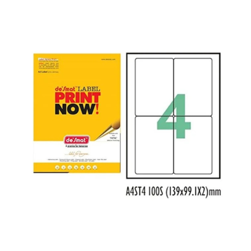 Desmat A4 Adhesive Labels – 4 per Sheet | Self-Adhesive | Pack of 100 Sheets